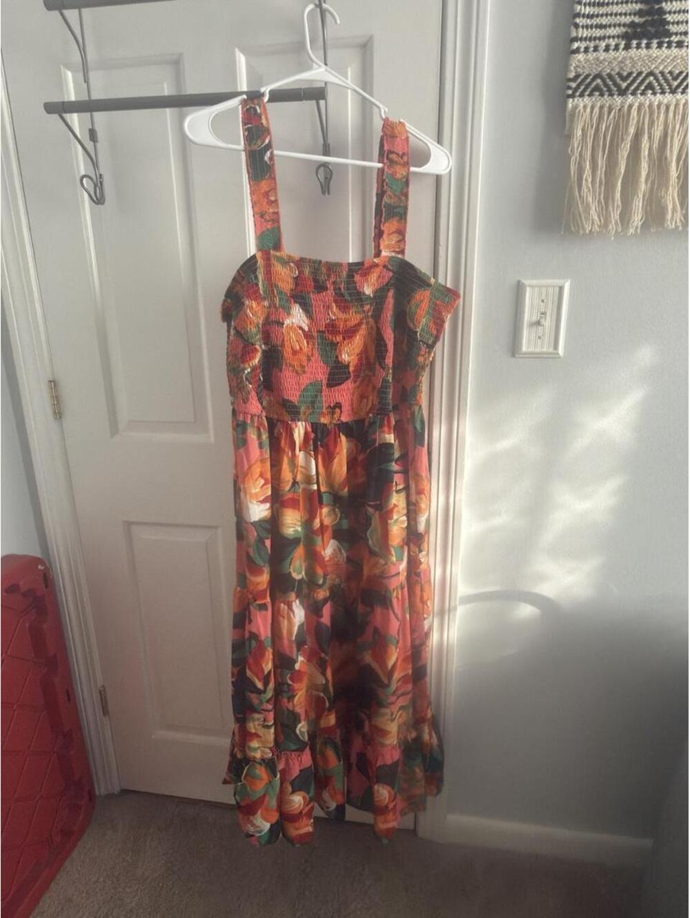 Mille Gabrielle Women's 2X Floral Maxi Dress Orange Red Green Boho Style